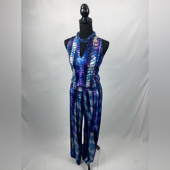 Jumpsuit Julian Chang Purple and Blue White Medium - Picture 2 of 12